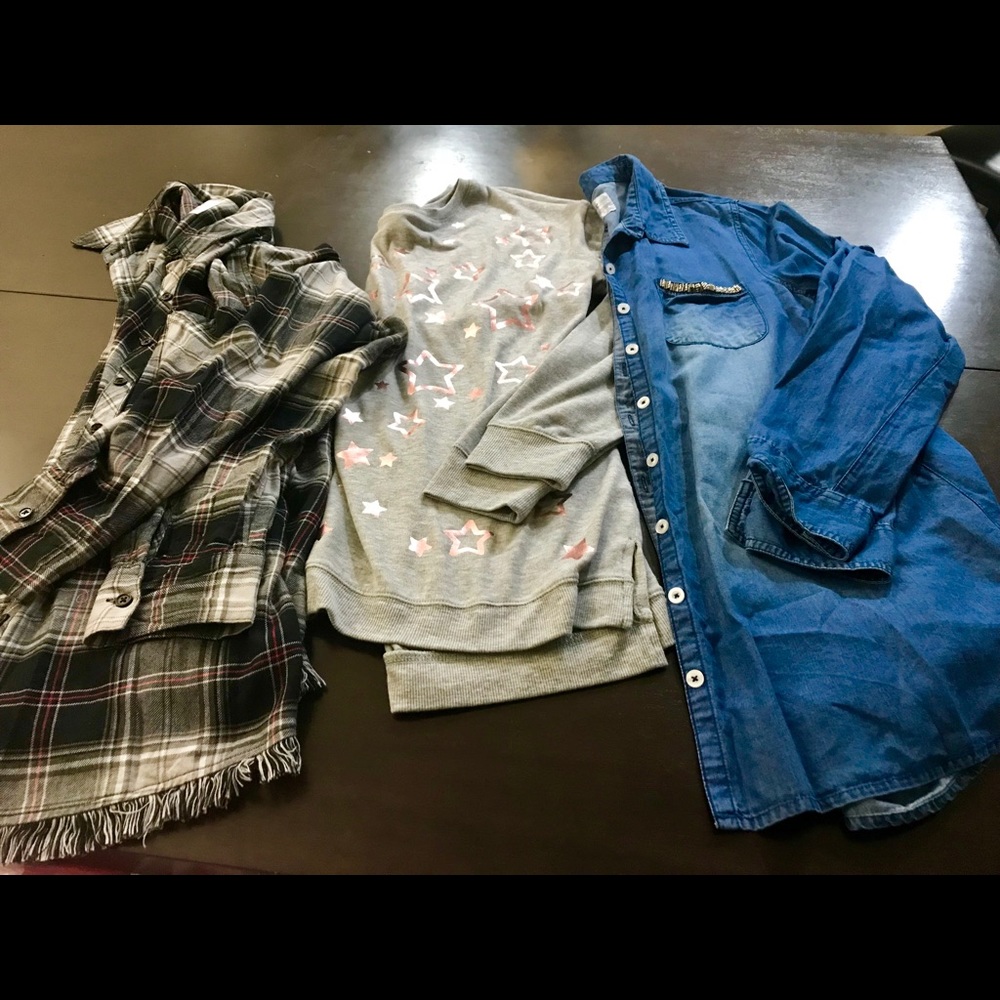 Button downs and star sweatshirt